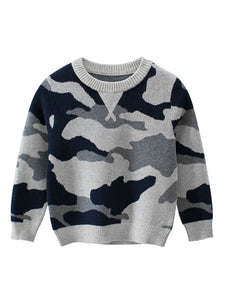 Blue Knit Camo Sweater - Little Fellows Clothing